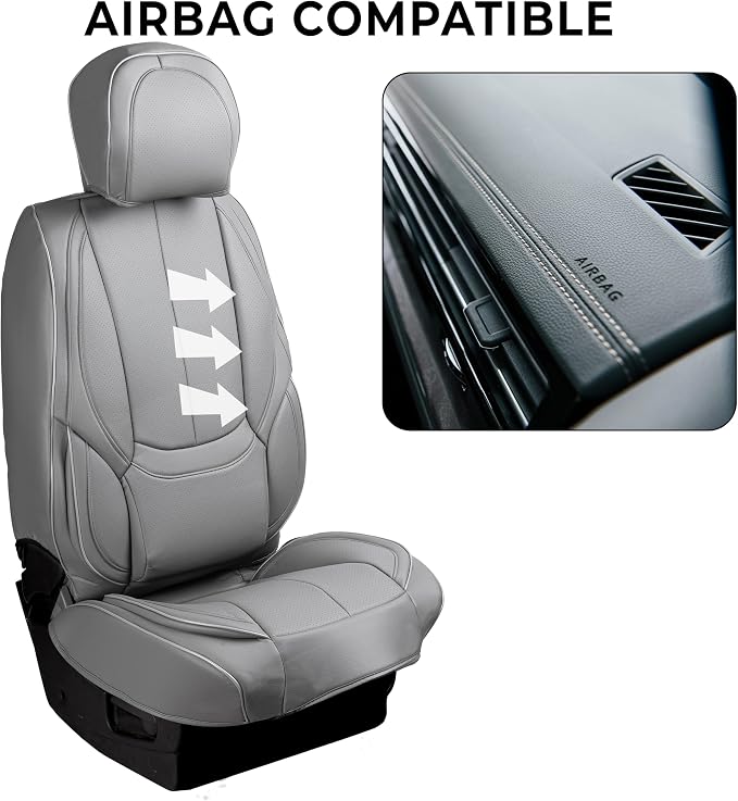 ZONETECH Full Set of 5 Seat Covers for Cars, Waterproof Nappa Leather,Universal Auto Interior Fit for Most Sedans SUV Pick-up Truck (Gray)