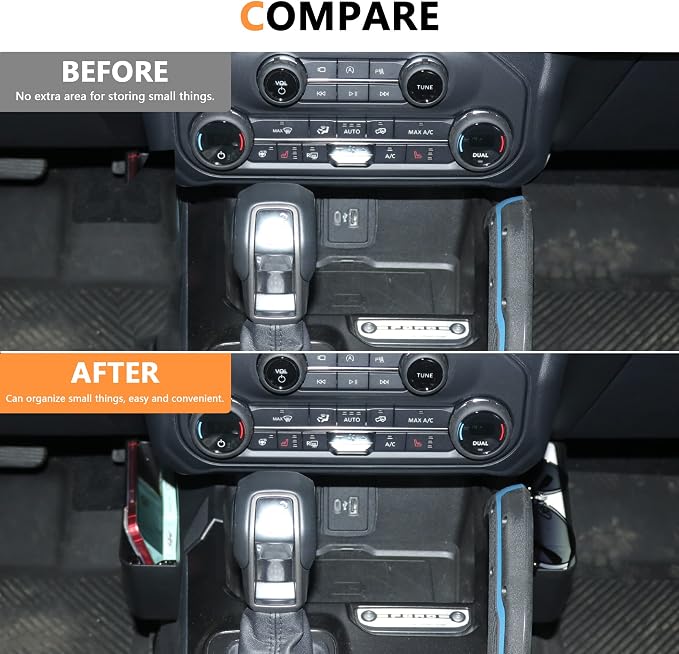 Center Console Organizer Tray Shifter Storage Box for 2021 2022 2023 2024 2025 New Ford Bronco 2/4 Door Gear Shift Driver Passenger Side Additional Hanging Storage Pocket Interior Accessories