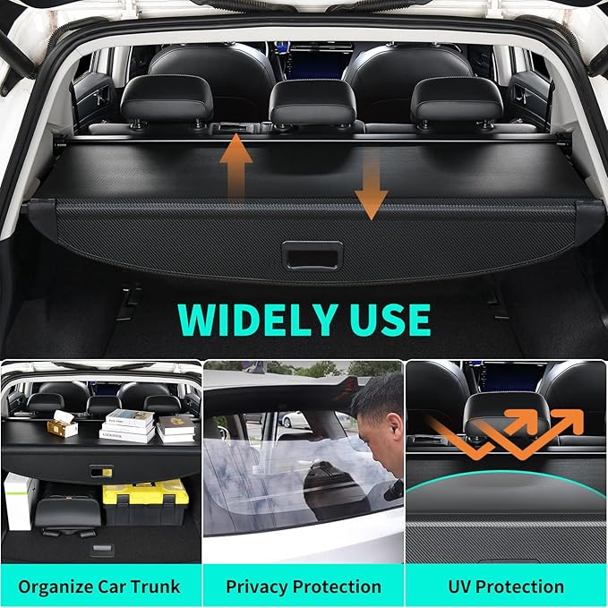 Tecoom Cargo Cover fit for Kia Telluride 2024 2023 2022 2021 2020 Accessories, Retractable Rear Trunk Cover Luggage Security Shade, Anti-Peeping Privacy Screen Protector, Carbon Fiber Texture