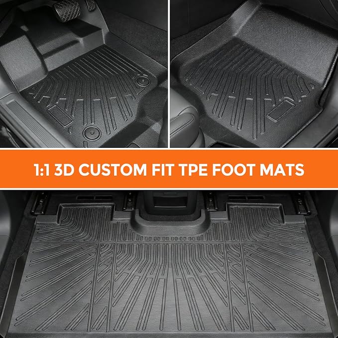 Floor Mats for Ford F150 SuperCrew Cab 2015-2025 and F-150 Lightning 2022-2025 (Only Fit without Rear Under-Seat Fold-Flat Storage), TPE All Weather Protection Waterproof Non-Slip (Two-Row Floor Mats)
