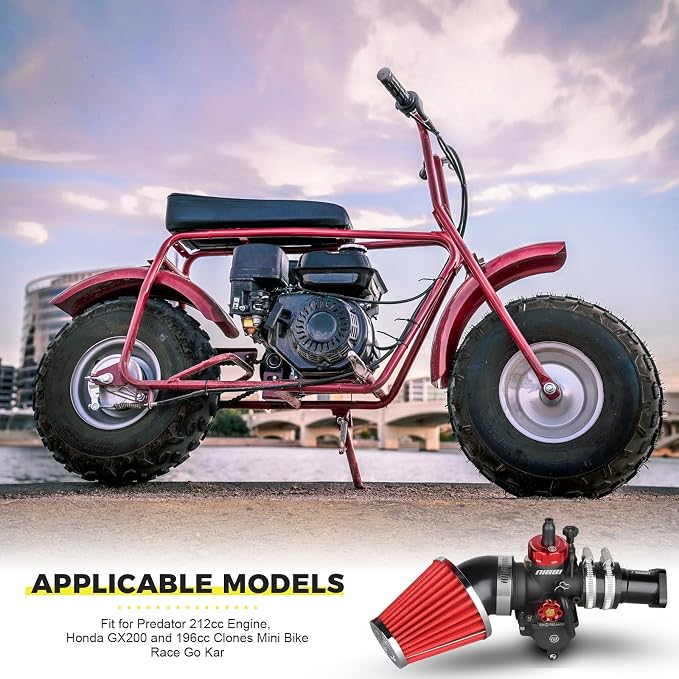 NIBBI PE24mm Carburetor Kit for Predator 212,Upgrade for Coleman Predator 196cc 212cc 224cc Engine Performance Parts with Intake Manifold 48mm Air Filter(Black)