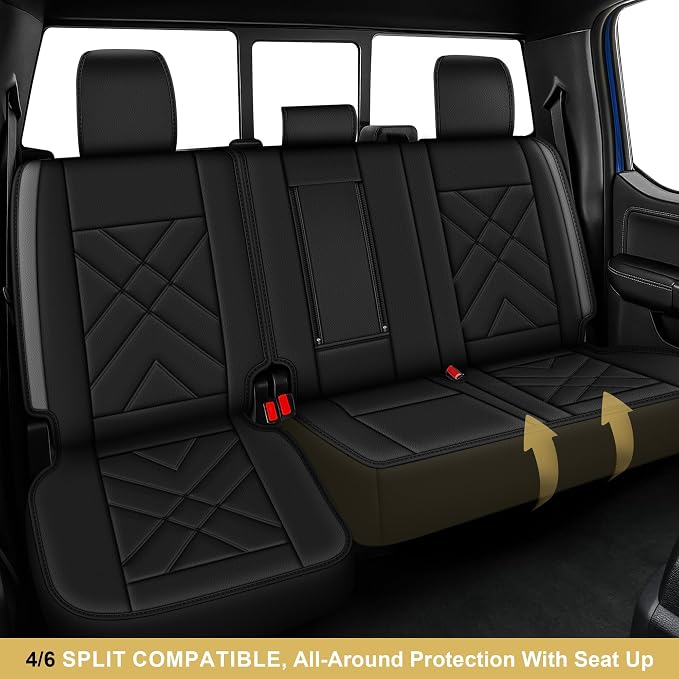 TTX for Ford F150 2009-2024 2025 2026 Seat Covers & F250 F350 F450 2017-2026 Seat Cushion Cover with Faux Leather(Front,Black&Dark Grey)