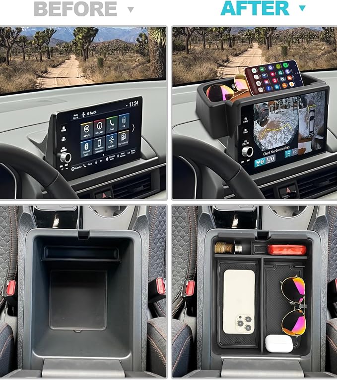 CDEFG 2PCS Compatible with 2023-2025 Honda Pilot Center Console Organizer & 9-Inch Screen Organizer for 2023 2024 2025 Honda Pilot Accessories Middle Console Tray & Behind-Screen Dash Storage Box