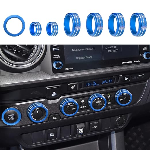 for Toyota Tacoma Accessories 2023 2022 2021 2020 with 8" or 7" Touchscreens Knob Covers - AC Vent Ring Button Knob Covers for Air Conditioner Volume Mirror Push Start Stop Button Trim 12Pcs (Blue)