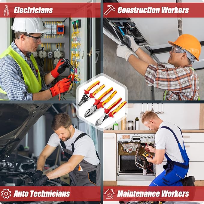 3 PCS Insulated Pliers Set, 1000V Insulated Electrical Tools Kit with Wire Stripper, Linesmen & Diagonal Cutters, VDE Certified
