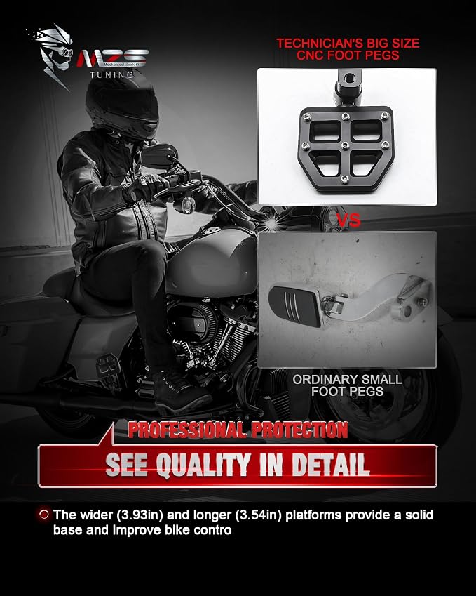 MZS Motorcycle Passenger Floorboards, Touring Rear Footboards MX Foot Pegs Floor Boards Mount Bracket Kit CNC Black Compatible with 93-25 Road Glide Electra Street Glide Road King Tri Ultra CVO FLD