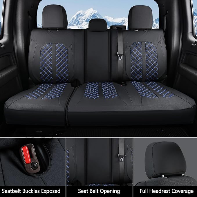 Truckiipa Leather Ford F150 Seat Covers Full Set, Waterproof Custom Automotive Seat Covers Fit for 2015-2026 Ford F150 SuperCrew, 2017-2026 F250 F350 F450 Super Duty Crew Cab, Full Set, Black&Blue