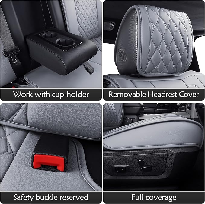 Aierxuan Dodge Ram Car Seat Covers Custom Fit 2009-2026 1500, 2010-2026 2500/3500 Laramie Big Horn Longhorn Crew Quad Regular Cab Waterproof Leather Truck Pickup Cushions (Full Set/Grey)