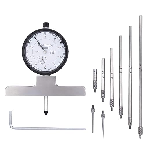 Clockwise Tools Dial Depth Gauge, DDGR-0105 0-1", Plus 1"-2", 2"-3", 3"-4", 4"-5", 5"-6", 6"-7" Extensions