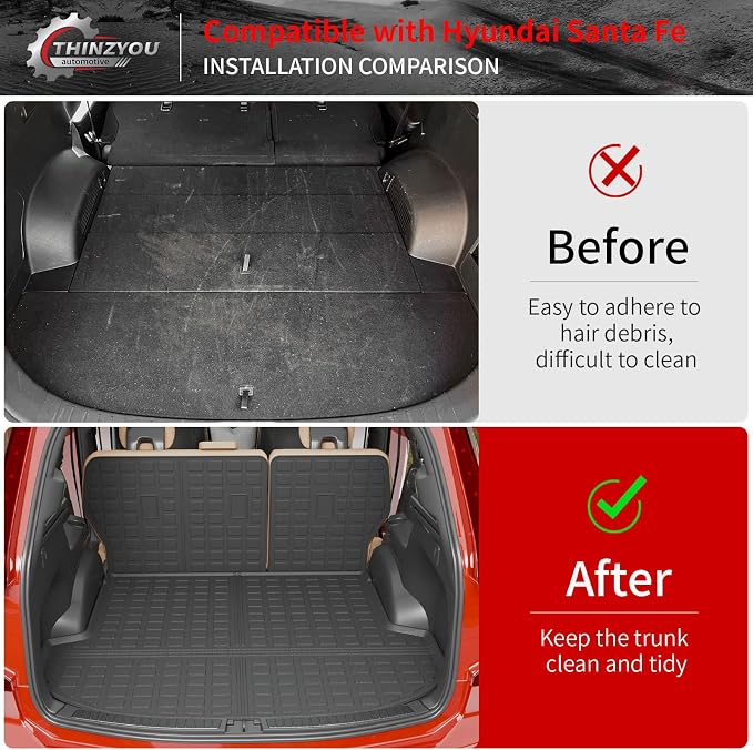 Cargo Liner Compatible with 2021-2023 Hyundai Santa Fe 5 Seats Trunk Liner Cargo Mat TPE All Weather Back Seat Cover Protector 2022 Santa Fe Accessories (Trunk Mat+Backrest Mats)