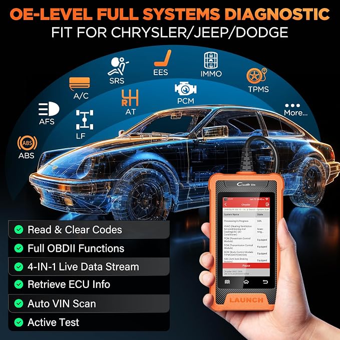 LAUNCH Creader Elite OBD2 Scanner Fit for Chrysler Dodge Jeep Ram,Full Systems Code Reader with All Resets,Active Test,Battery Matching Bi-Directional Diagnostic Scan Tool