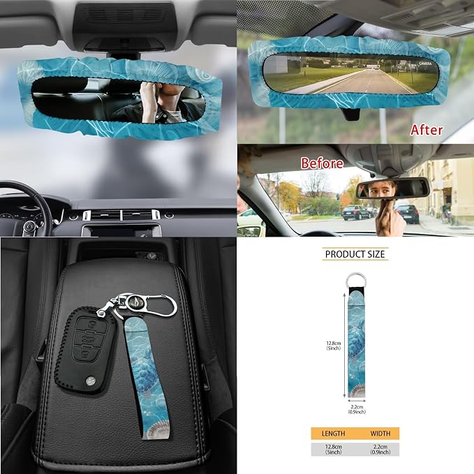 Turtle Shell Print Universal Fit Car Seat Cover Set Seatbelt Strap Pad Steering Wheel Covers Air Vent Storage Holder Trash Cans Cup Coasters Rearview Mirror Cover Keychain, 15 Pieces