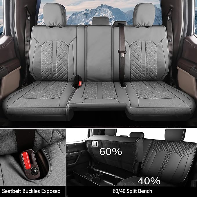 Truckiipa Custom for Dodge Ram Seat Covers Full Set Leather Full Coverage Truck Seat Cover Protector Cushion Fit for 2009-2018 Dodge Ram 1500, 2010-2025 Ram 2500 3500 Crew Mega Cab, Full Set, Grey
