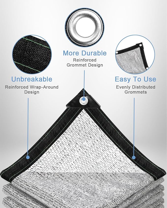 vensovo 40% Aluminum Shade Cloth - Reflective Aluminium Shade Netting Sun Shade Cover with Grommets for Cars, Dogs, Outdoor, RV, Patio (8x16FT)