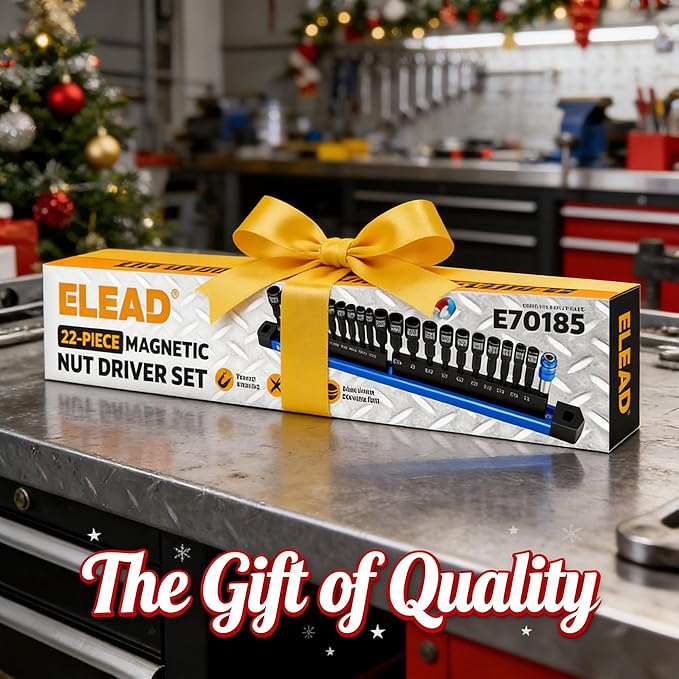 22-Piece Magnetic Nut Driver Set, Metric & SAE (5-13mm & 1/4"-9/16"), 65mm Long, 1/4" Hex Shank Drill Socket Set, Wing Nut-Driver Bit, Quick-change Extension, Magnetic Aluminum Storage Rail