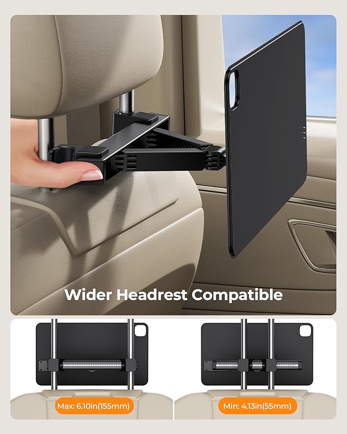 KUXIU Magnetic Wireless Charging Car Headrest Tablet Holder for iPad Pro 11/Air 11 M2/M3, Tablet Car Back Seat Mount for Kids,Road Trip Essentials Holder for iPad Pro 11 1st/2nd/3rd/4th,Air 10.9 4/5th