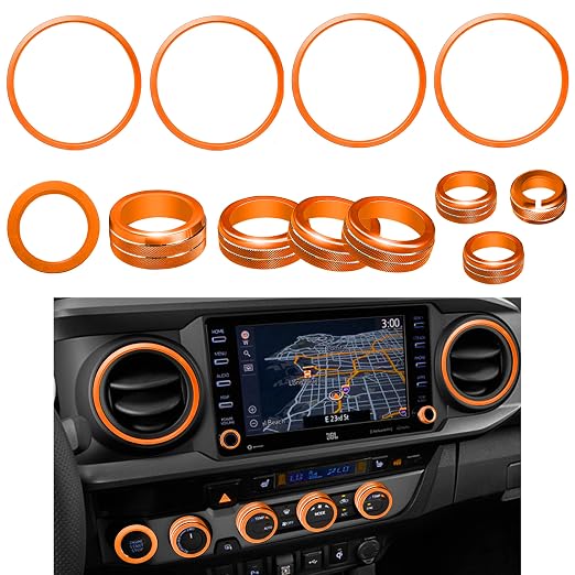 for Toyota Tacoma Accessories 2023 2022 2021 2020 with 8" or 7" Touchscreens Knob Covers - AC Vent Ring Button Knob Covers for Air Conditioner Volume Mirror Push Start Stop Button Trim 12Pcs (Oange)