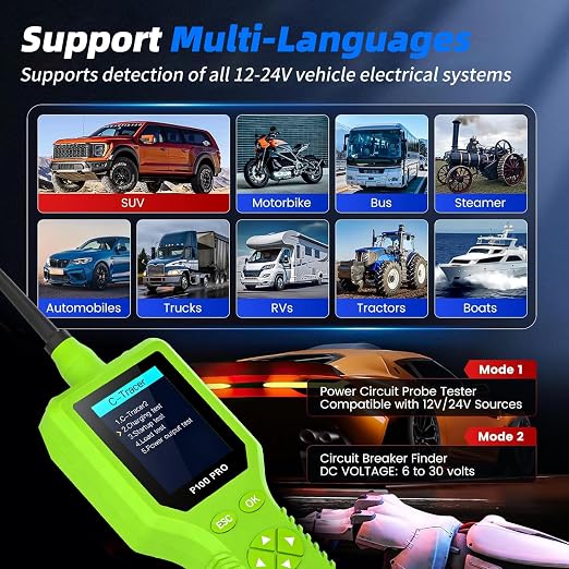 Intelligent Automotive Circuit Tester 9V-30V Vehicle Electrical System Tester with 2.4 Inch LCD Screen, Multimeter Oscilloscope Function for Car Circuit Detection