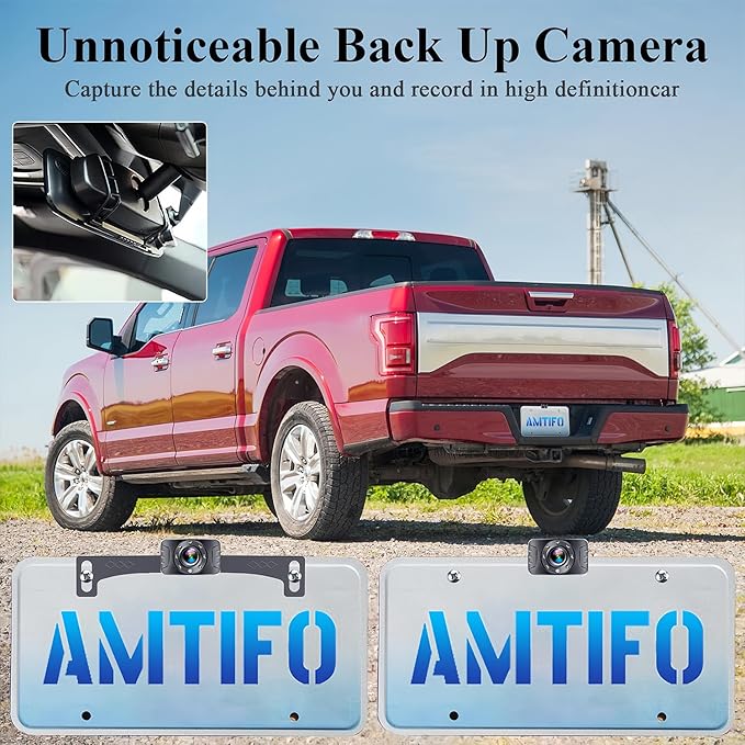 Backup Camera Mirror HD 1080P - Plug and Play Easy Set up Color Night Vision Rear View Mirror with License Plate Camera for Car Truck SUV Waterproof DIY Guide Lines AMTIFO A1