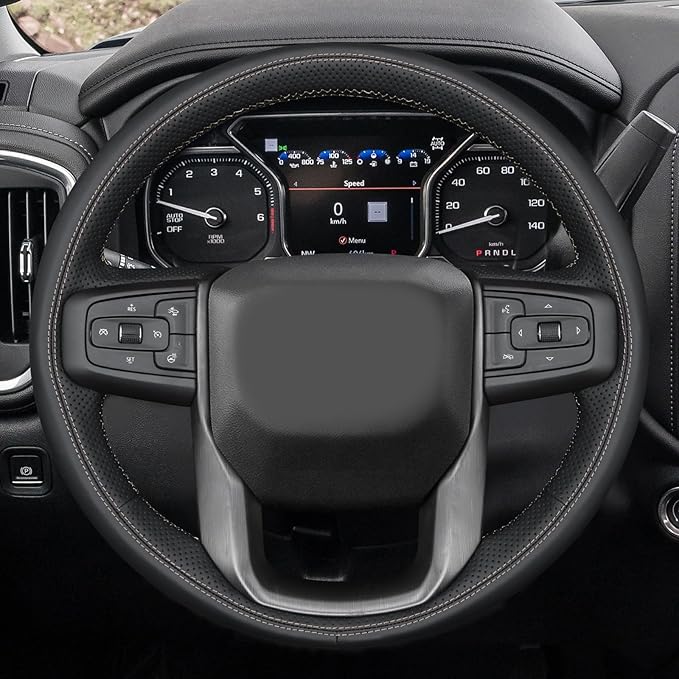 MEWANT Hand Stitch 3D Style Steering Wheel Protector Wrap Cover for GMC Sierra 1500 2019-2023/Sierra 1500 Limited 2022/Sierra 2500 2020-2024/Sierra 3500 2020-2024/Yukon 2021-2023