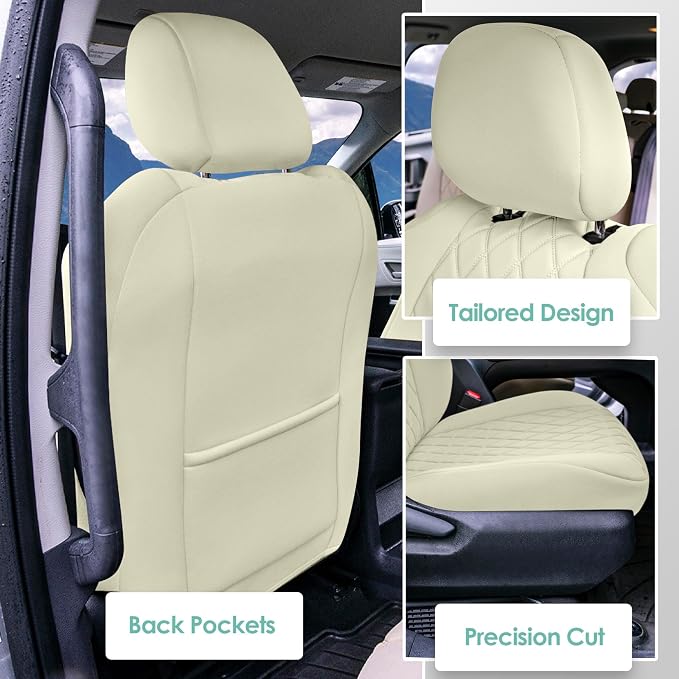 FH Group Custom Fit Car Seat Covers Specifically Made for Toyota Sienna 2021-2024, Solid Beige Ultraflex Neoprene Front Set Automotive Seat Covers, 7-8 Seater SUV Seat Covers, Toyota Accessories