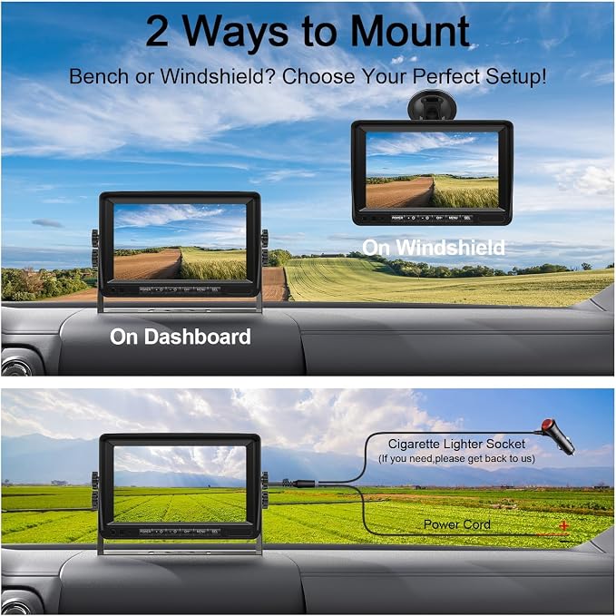 Fookoo 7" AHD 1080P Wired Backup Camera System Vibration-Proof for Tractor | Dual Split Screen Loop Recording IP69 Waterproof IR Night Vision Parking Lines for Excavator/Harvester/Agricultural Equipment
