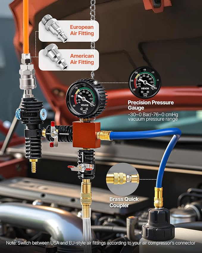 VEVOR Coolant Pressure Tester Kit, 47Pcs Radiator Vacuum Refill Kit with 3 Metal Adapters, Universal Fit, Automotive Cooling System Pressure Tester Tool, with Pressures Pump & Aluminum-Plastic Filler