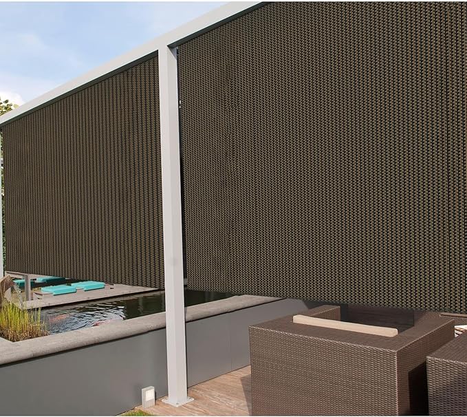 Coarbor Outdoor Roll up Shades Blinds for Porch Patio Shade E x terior Roller Window Shade Privacy Shade Screen for Deck Pergola Gazebo 5'W x 8.5'L Brown