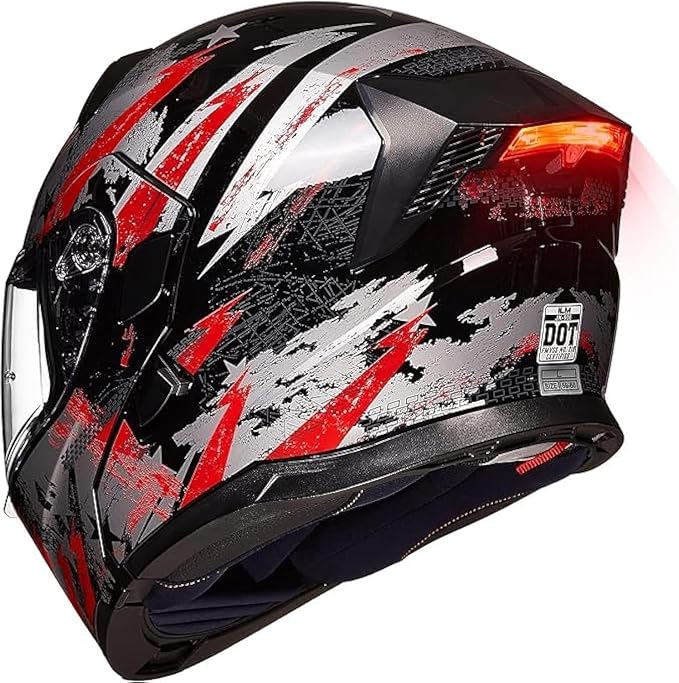 ILM Motorcycle Modular Full Face Helmet for Adult Flip up Dual Visor LED Tail Light Optional DOT