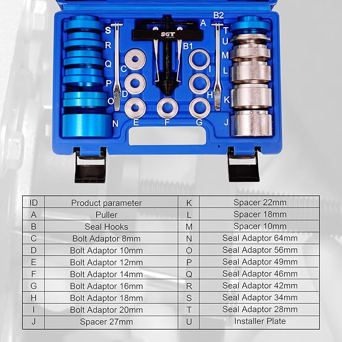 SGT Crank Bearing Camshaft Seal Installer and Remover Set,22pcs Crank Bearing Camshaft Seal,Crankshaft Camshaft Oil Seal Puller Tool Kit,Crankshaft Seal Kit for Automotive Engine Repair