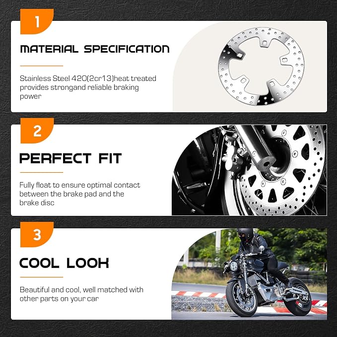 2 Pcs 11.8" Polished Front Brake Rotors & Pads with Bolts for Harley Touring 2014-2020, Hubless Spoke Mount Disc for Road King FLHR, Street Glide FLHX, Road Glide FLTRU & Electra Glide