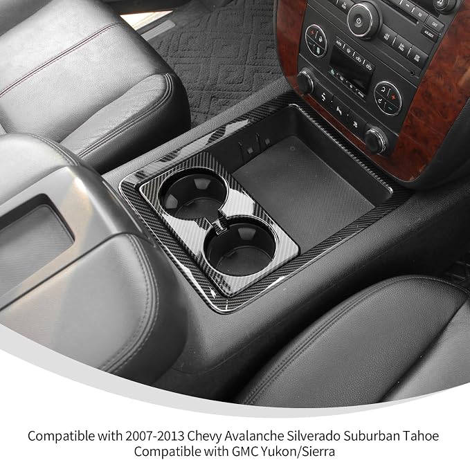 Linskip Non-Covered Center Console Cup Holder Trim Compatible with 2007-2013 Chevy Avalanche Silverado Suburban Tahoe & GMC Yukon/Sierra, Cup Holder Trim, Interior Accessories Carbon Fiber