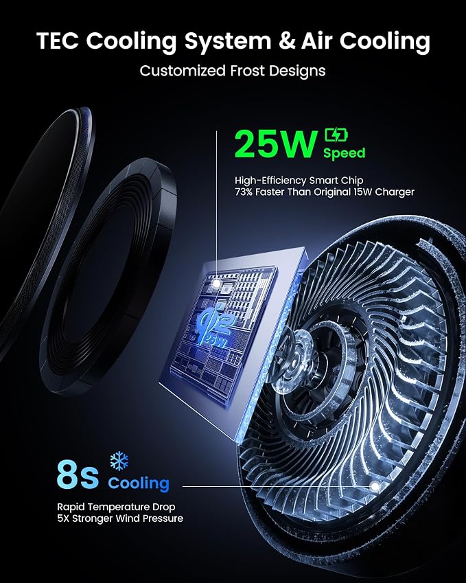 Qi2.2 25W Wireless Car Charger Magnetic Phone Holder Mount for Magsafe with Cooler for Air Vent, Wireless Fast Charger 25W for iPhone 16-17 Series with iOS 26,15W for iPhone 12-15 (Grey)