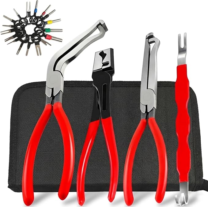 5-Pcs Electrical Disconnect & Hose Clamp Pliers Set + 18-Pc Terminal Kit, Hard-Shell Case – Connector Separator & Depinning Tool for MAF Sensor, Fuel Injector, Ignition Coil | Cars Trucks SUVs