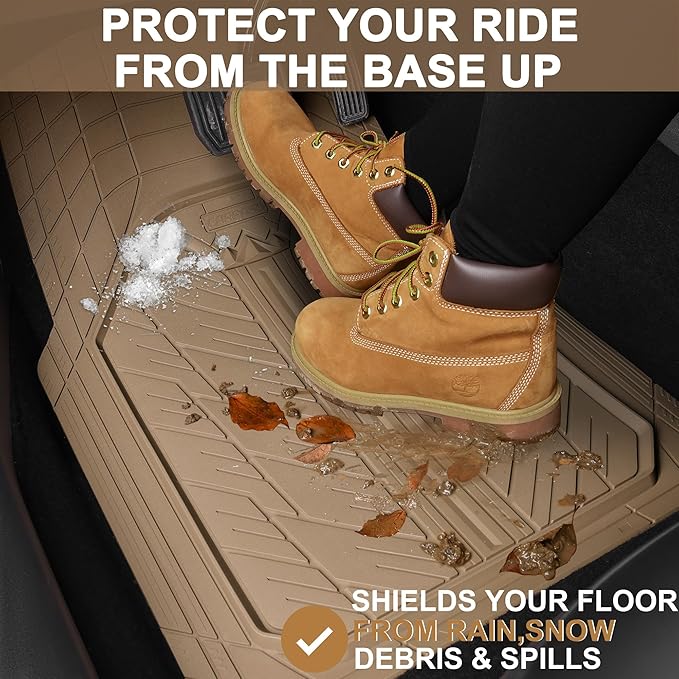CAR PASS Floor Mats for Cars M-L Size, Heavy Duty Rubber Floor Mats with Trunk Cargo Liner, Universal Trim-to Fit Automotive Floor mats for Truck Van SUV Waterproof All Weather Car Mats All Beige