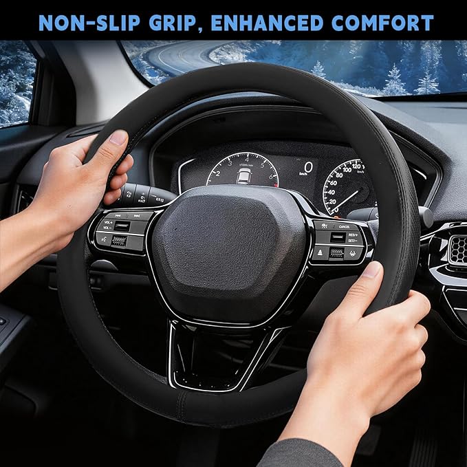 Steering Wheel Cover for Honda CRV Accord Civic HRV Pilot Odyssey, Standard Size 14.5-15" (Black)