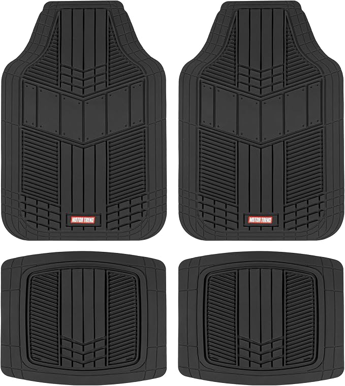 Motor Trend DualFlex Black Floor Mats for Cars & Cargo Mat Full Set - All Weather Front & Rear Rubber Automotive Floor Mats & Cargo Liner for SUV, Car, & Van - Interior Trunk Mat & Floor Cover