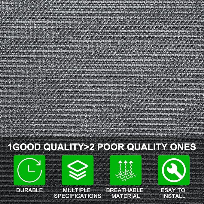 Shatex 90% Sun Shades for Patios 8X 12 ft Shade Fabric Sun Shade Cloth Taped Edge with Grommets Sun-Block Mesh Shade for Pergola Cover Canopy Grey, 12 Bungee Balls