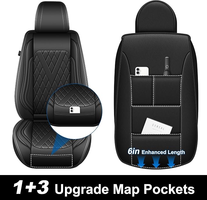 Truck Seat Covers Front Set Fit for 2009-2026 Ford F150 & 2017-2026 F250/F350/F450 Super Duty Leather Seat Protectors Scratch-Resistant (Black)