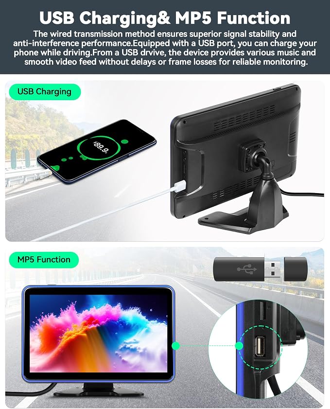 CAMECHO 5 Channel RV Backup Camera Vehicle Backup System with 10.1'' Monitor Touchscreen & 5 Split Display 1080P Backup Cameras, MP5 Player Vehicle DVR Recorder for RV/Truck/Bus/Trailer/Camper/Van