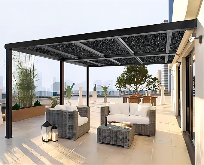 Shatex 90% Shade Cloth 6x14ft Hanging-up Sunblock Shade Panel, Black, 12 Bungee Balls