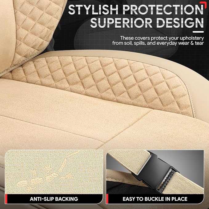 Voris Series Front Row Set Seat Covers Universal for Cars Trucks SUV, Beige, CA-SC-VORIS-F-BE