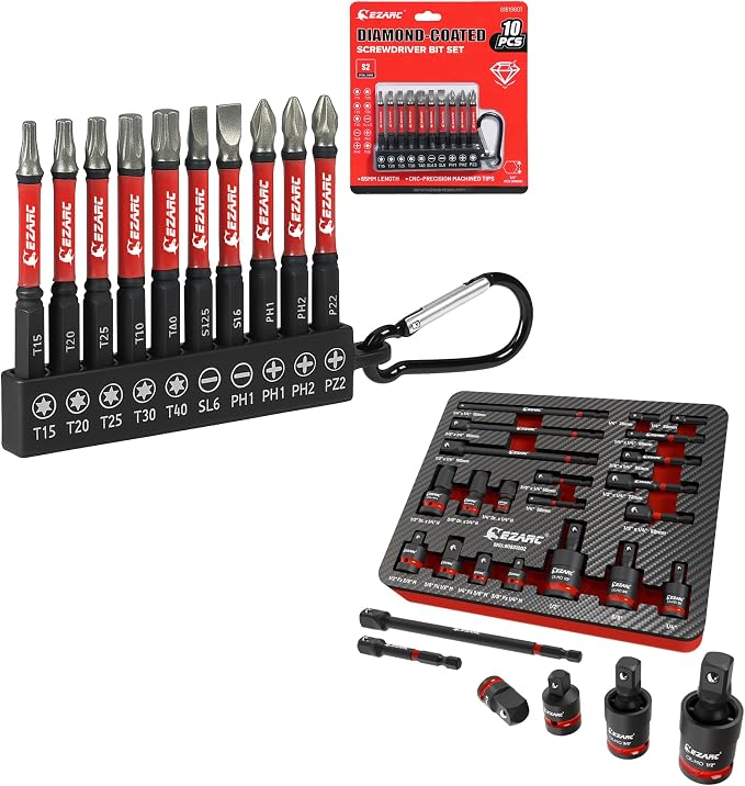 EZARC Diamond Coated Screwdriver Bit Set and EZARC 21PCS Impact Socket Adapter Set