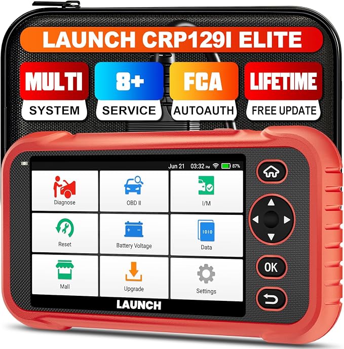 LAUNCH CRP129I OBD2 Scanner, 2026 FCA AutoAuth, Next-Gen, 8 Resets Oil/EPB/SAS/TPMS/BMS/Throttle/DPF Reset/Injector Coding, ABS SRS Transmission Engine Code Reader, Lifetime Free Update