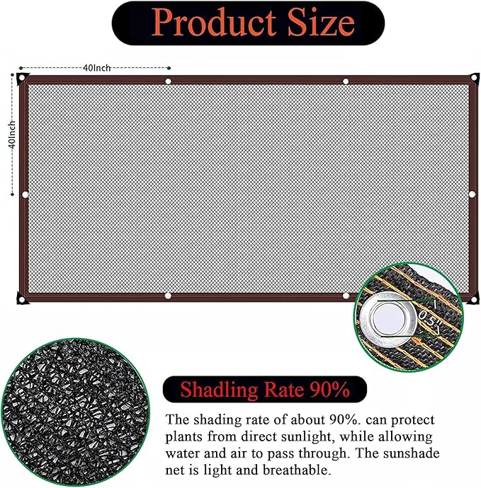 Shade Cloth - Garden Shade Mesh Netting with Grommets Outdoor Sun Shade Cover for Pergola Patio Plants Greenhouse Chicken Coop Black 90% Shading Rate