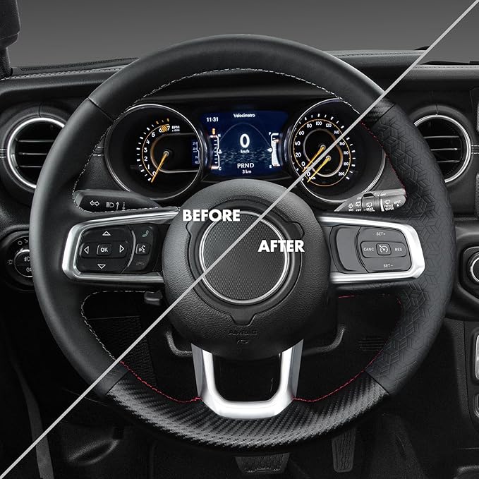 MEWANT Steering Wheel Cover for Jeep Gladiator (JT) 2020-2024 / Wrangler (JL) 2019-2024 / Wrangler Unlimited 2018-2023 Hand-Stitched Leather Car Steering Wrap for Jeep