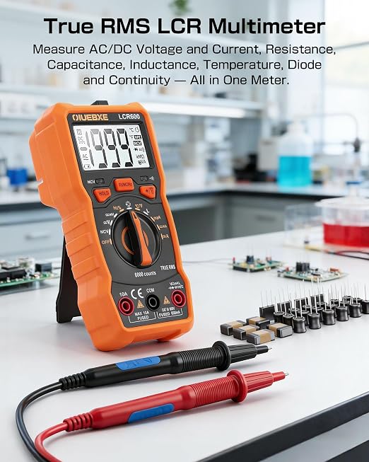 LCR600 Fast Testing Digital Multimeter with Inductance Meter, Auto-Ranging LCR Tester for DIY Electronics, AC/DC Voltage Current, Resistance, Capacitance, Frequency,Temperature