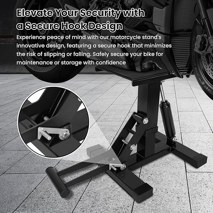 Motorcycle Jack Lift Stand 400 lbs Capacity, Heavy Duty Steel Hydraulic Dirt Bike Stand Lift with Adjustable Height Hoist Table for for Pit Bikes ATVs Maintenance, Motorbike Repair Accessories Tools