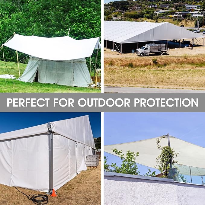 ele ELEOPTION 10x16 Tarp Waterproof Emergency Rain Snow Outdoor Cover Reinforced Edges Large tarp for Camping Patio Pool,Boat, Roof, UV Resistant Use White