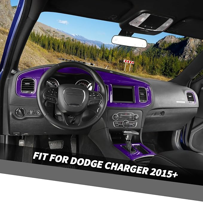 Jimen Fit for Dodge Charger 2015-2023, Center Console Dash Instrument Panel & Gear Shift Cover Trim (Purple)